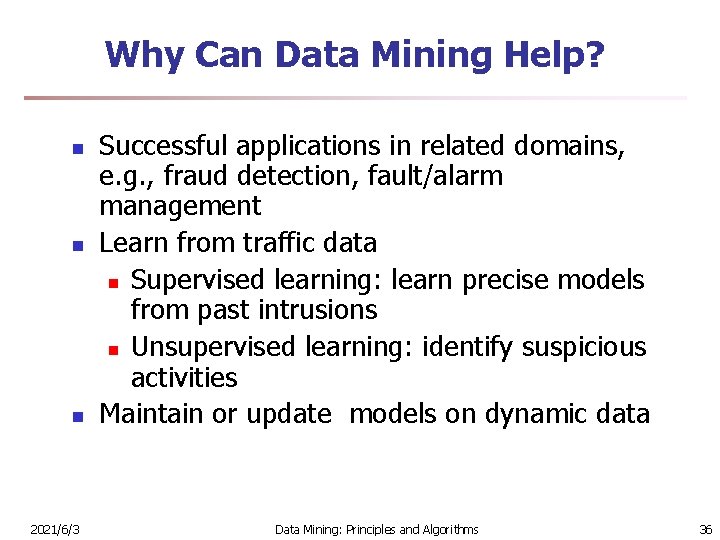 Why Can Data Mining Help? n n n 2021/6/3 Successful applications in related domains,