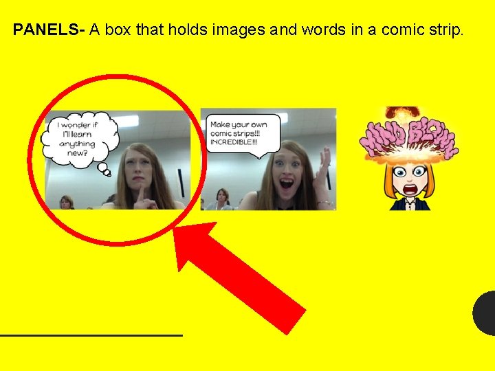 PANELS- A box that holds images and words in a comic strip. 