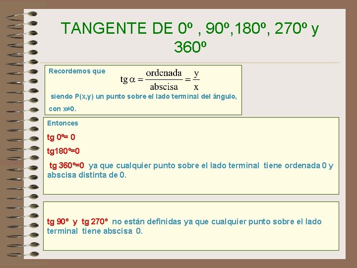 TANGENTE DE 0º , 90º, 180º, 270º y 360º Recordemos que siendo P(x, y)