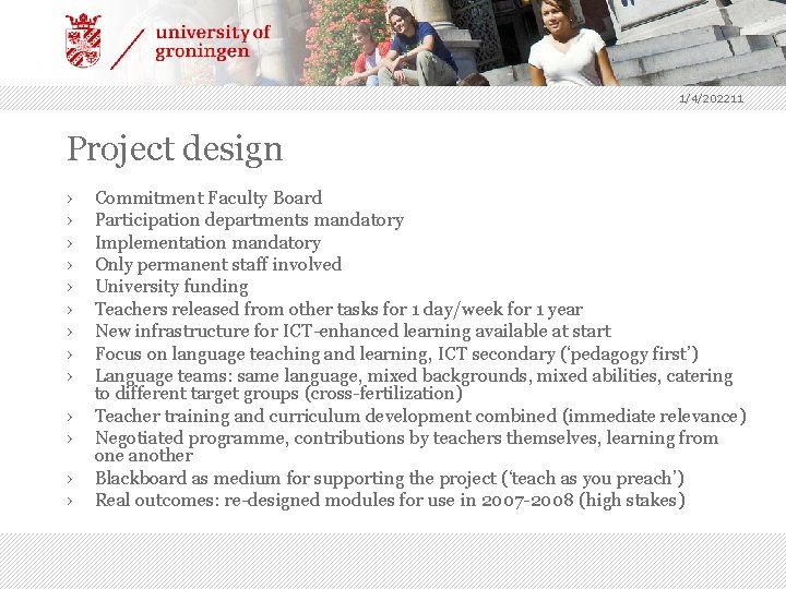 1/4/202211 Project design › › › › Commitment Faculty Board Participation departments mandatory Implementation