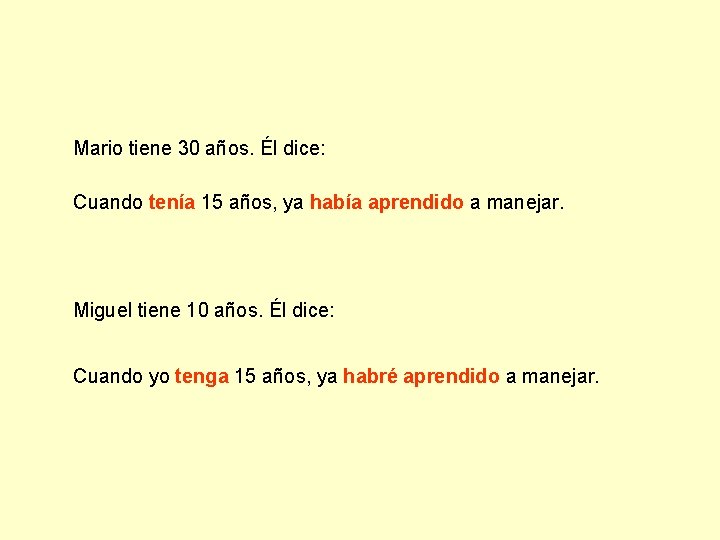 Mario tiene 30 años. Él dice: Cuando tenía 15 años, ya había aprendido a