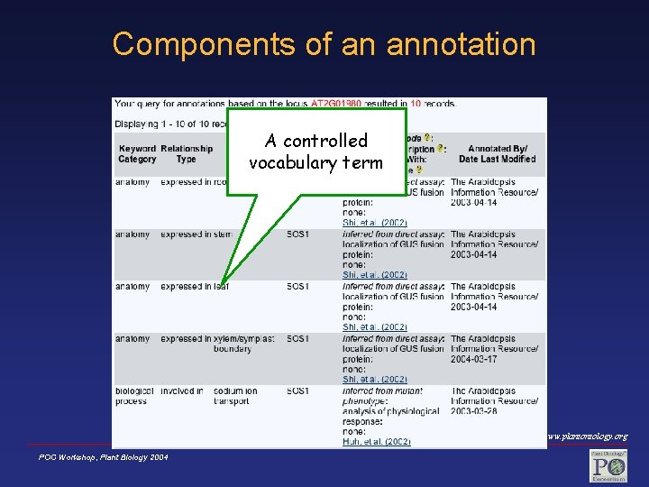 Components of an annotation A controlled vocabulary term www. plantontology. org POC Workshop, Plant
