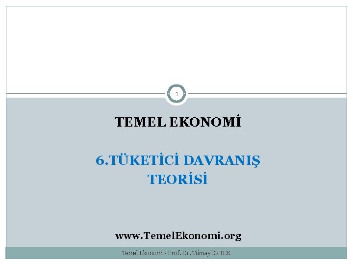 1 TEMEL EKONOMİ 6. TÜKETİCİ DAVRANIŞ TEORİSİ www. Temel. Ekonomi. org Temel Ekonomi -