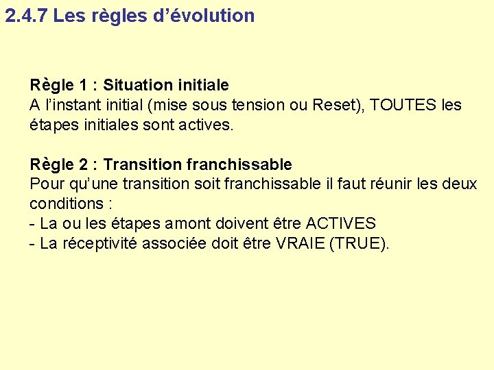 2. 4. 7 Les règles d’évolution Règle 1 : Situation initiale A l’instant initial 2. 4. 7 Les règles d’évolution Règle 1 : Situation initiale A l’instant initial