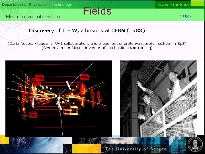 Electroweak Interaction Fields 1983 Discovery of the W, Z bosons at CERN (1983) (Carlo