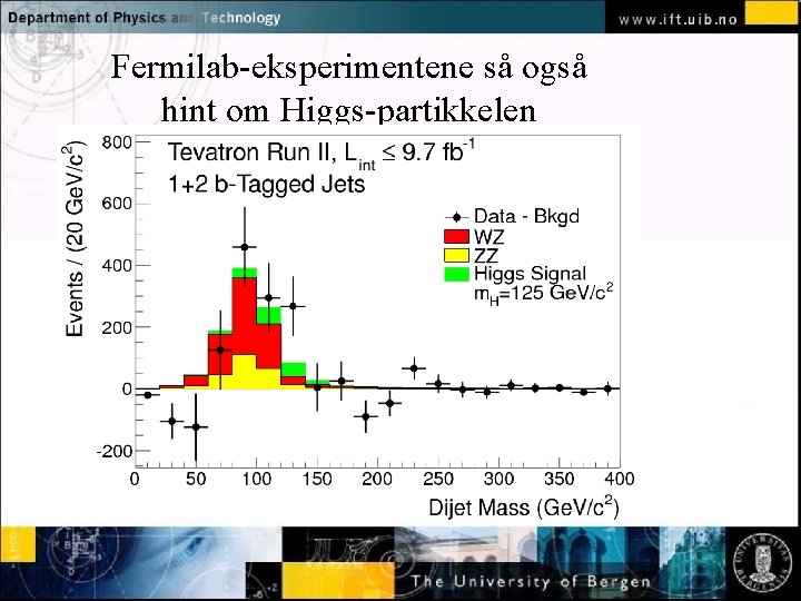 Fermilab-eksperimentene så også hint om Higgs-partikkelen i henfall til to b-kvarker Normal text -