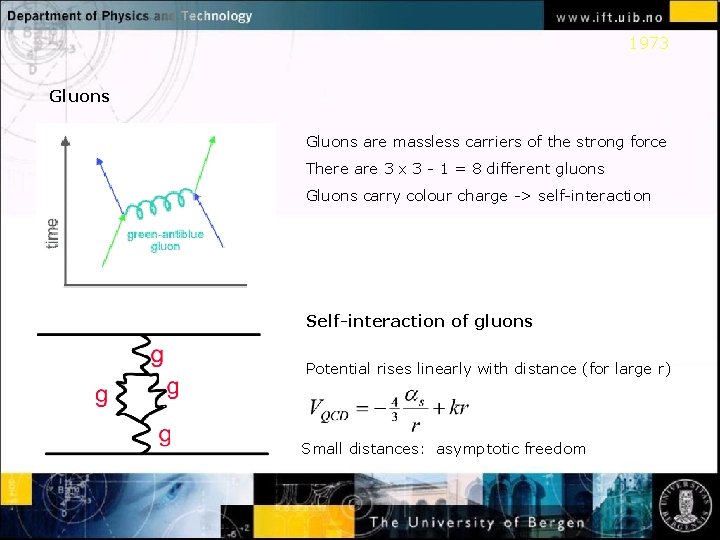 1973 Gluons are massless carriers of the strong force There are 3 x 3