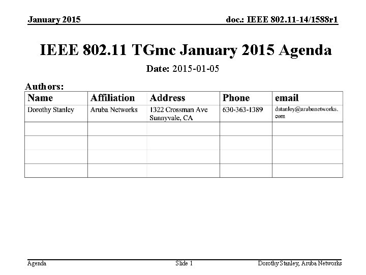 January 2015 doc. : IEEE 802. 11 -14/1588 r 1 IEEE 802. 11 TGmc