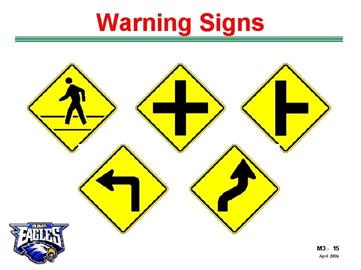 Warning Signs The Road to Skilled Driving M 3 - 15 April 2006 