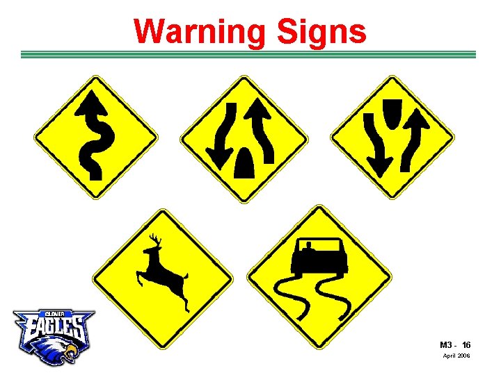 Warning Signs The Road to Skilled Driving M 3 - 16 April 2006 