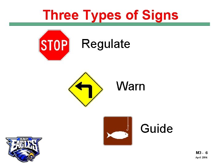 Three Types of Signs Regulate Warn Guide The Road to Skilled Driving M 3