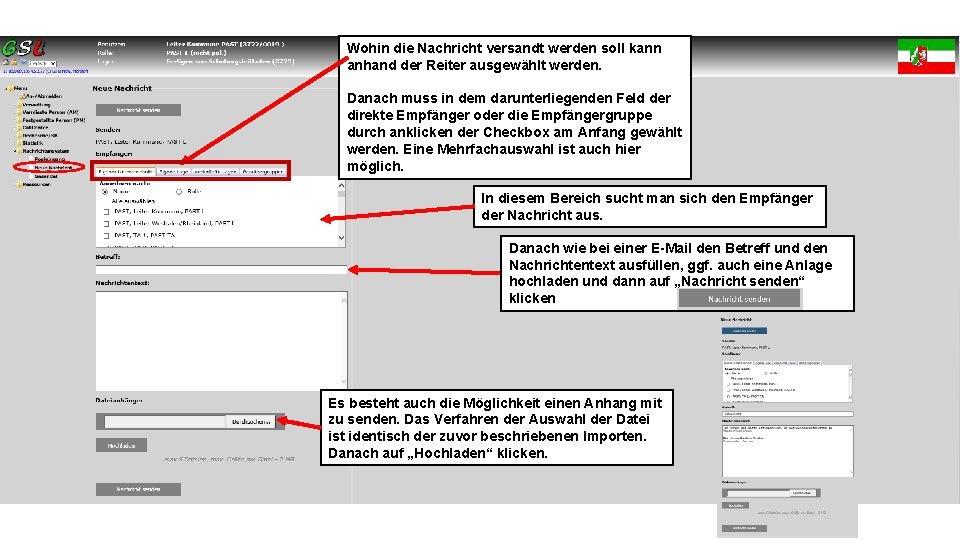 Wohin die Nachricht versandt werden soll kann anhand der Reiter ausgewählt werden. Danach muss