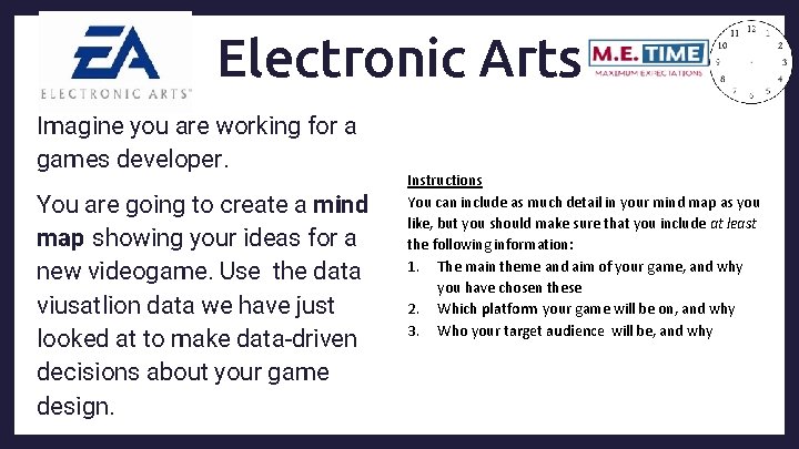 Electronic Arts Imagine you are working for a games developer. You are going to