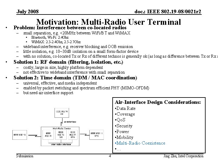 July 2008 • Motivation: Multi-Radio User Terminal Problem: Interference between co-located radios – –