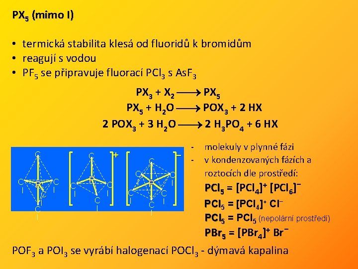 PX 5 (mimo I) • termická stabilita klesá od fluoridů k bromidům • reagují
