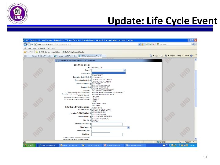 Update: Life Cycle Event 18 Update: Life Cycle Event 18