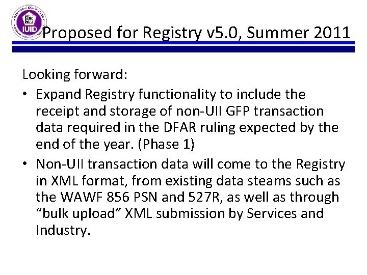 Proposed for Registry v 5. 0, Summer 2011 Looking forward: • Expand Registry functionality Proposed for Registry v 5. 0, Summer 2011 Looking forward: • Expand Registry functionality