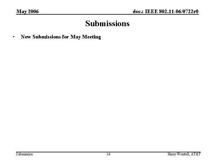 May 2006 doc. : IEEE 802. 11 -06/0722 r 0 Submissions • New Submissions