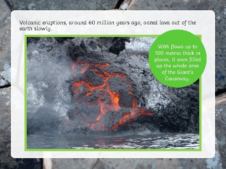 Volcanic eruptions, around 60 million years ago, oozed lava out of the earth slowly.