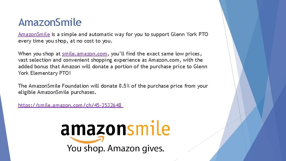 Amazon. Smile is a simple and automatic way for you to support Glenn York