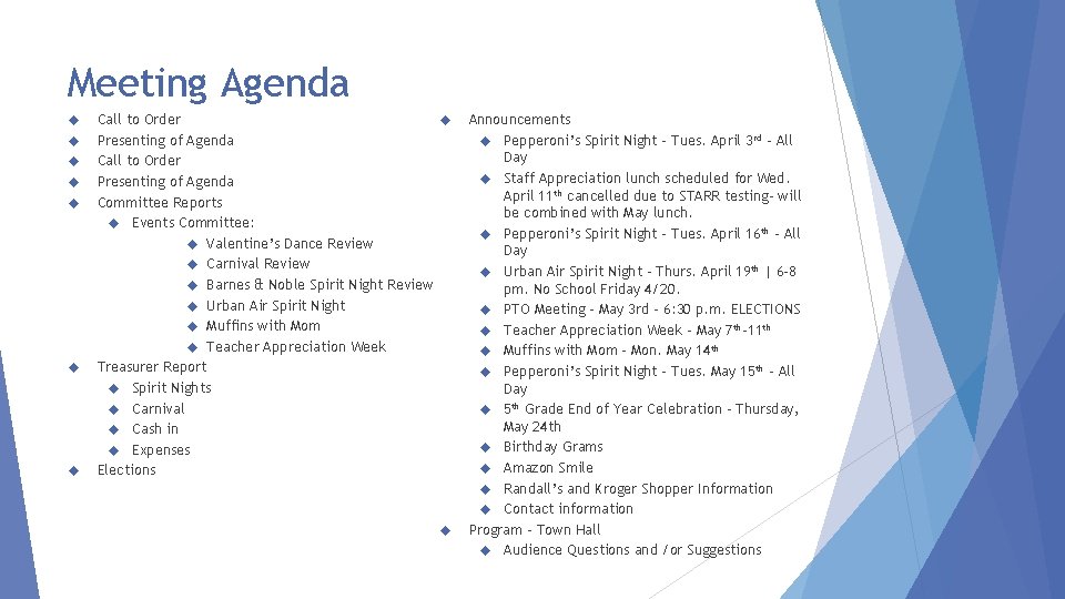 Meeting Agenda Call to Order Presenting of Agenda Call to Order Presenting of Agenda