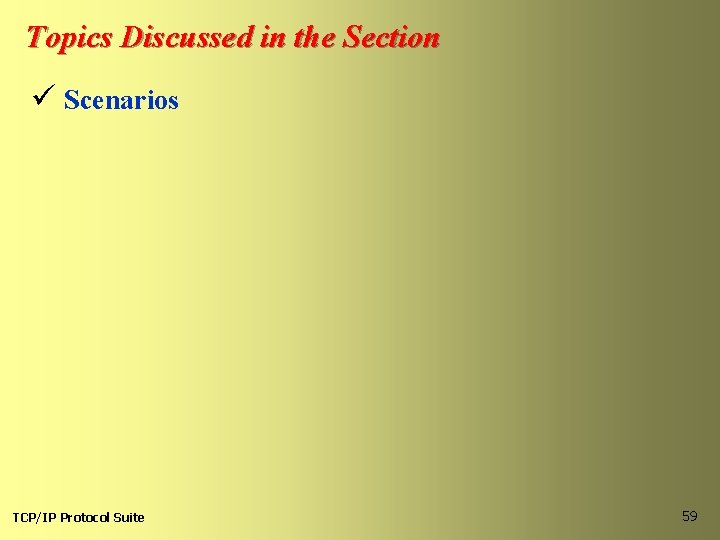 Topics Discussed in the Section ü Scenarios TCP/IP Protocol Suite 59 