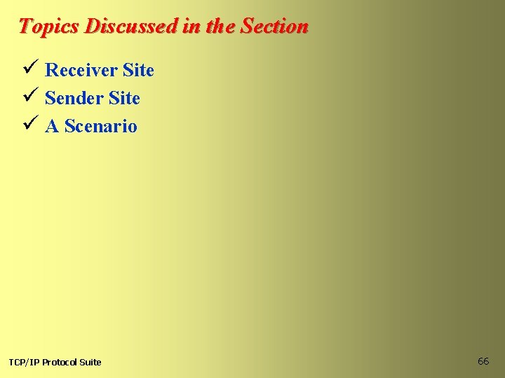 Topics Discussed in the Section ü Receiver Site ü Sender Site ü A Scenario