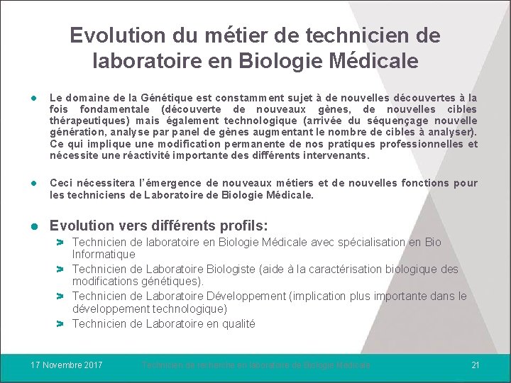 Evolution du métier de technicien de laboratoire en Biologie Médicale l Le domaine de