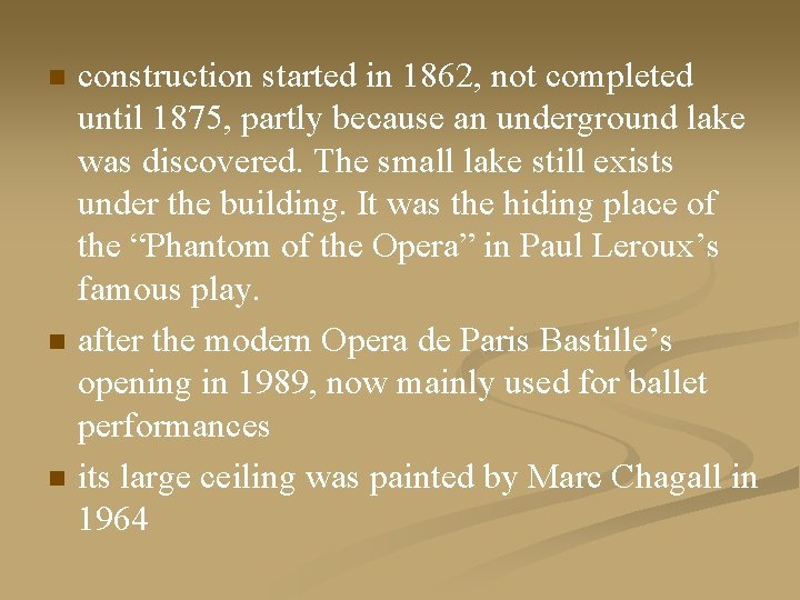 n n n construction started in 1862, not completed until 1875, partly because an
