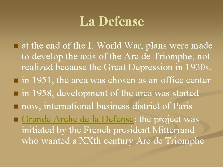 La Defense n n n at the end of the I. World War, plans