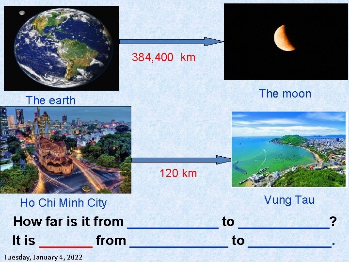 384, 400 km The moon The earth 120 km Ho Chi Minh City Vung