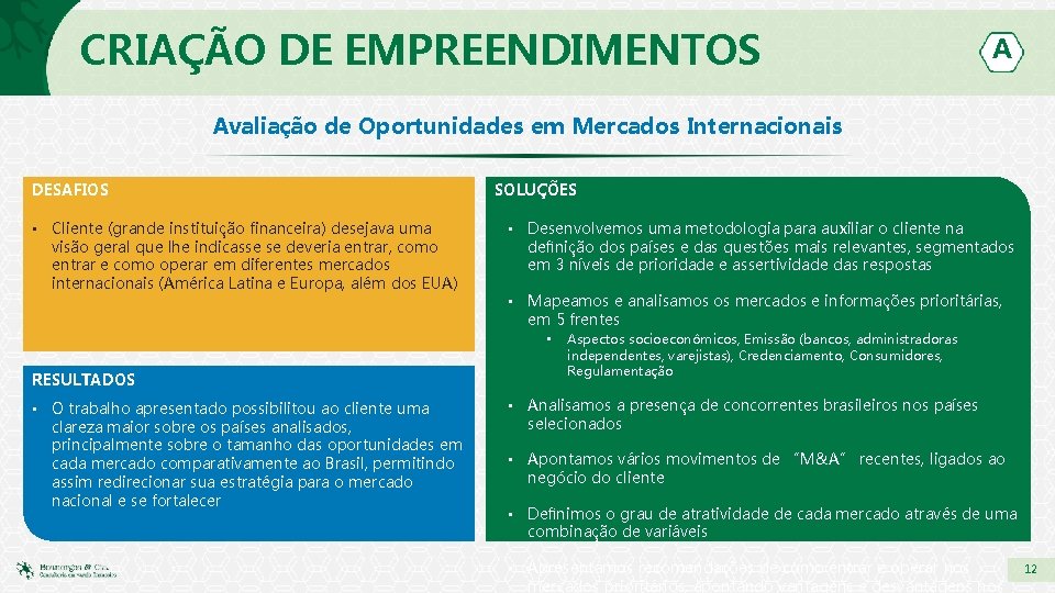 CRIAÇÃO DE EMPREENDIMENTOS A Avaliação de Oportunidades em Mercados Internacionais DESAFIOS • Cliente (grande