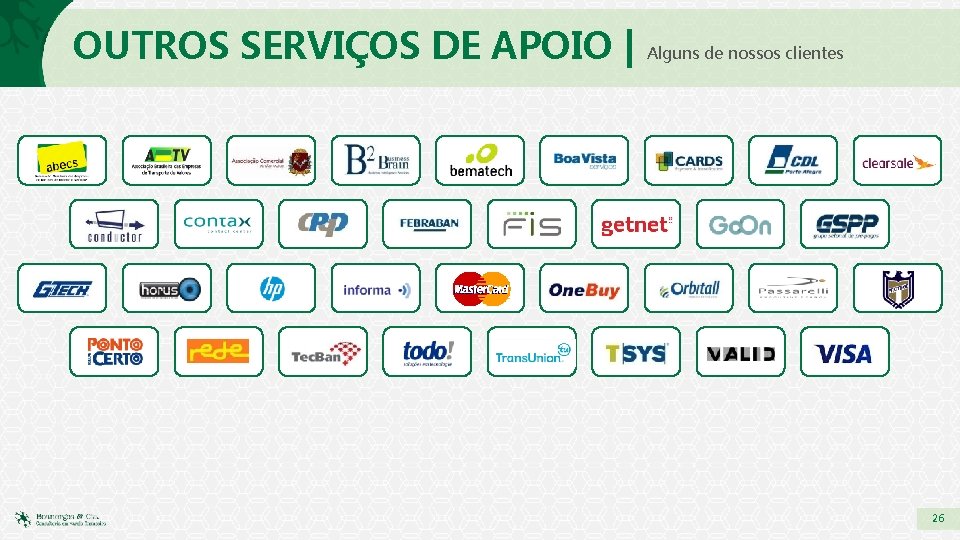 OUTROS SERVIÇOS DE APOIO | Alguns de nossos clientes 26 