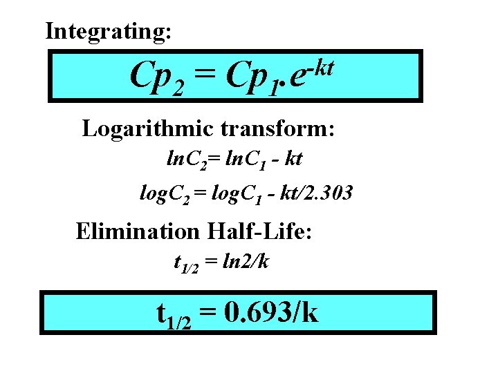 Integrating: Cp 2 = Cp 1 -kt. e Logarithmic transform: ln. C 2= ln.
