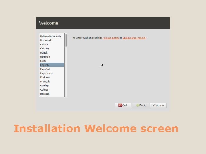 Installation Welcome screen 