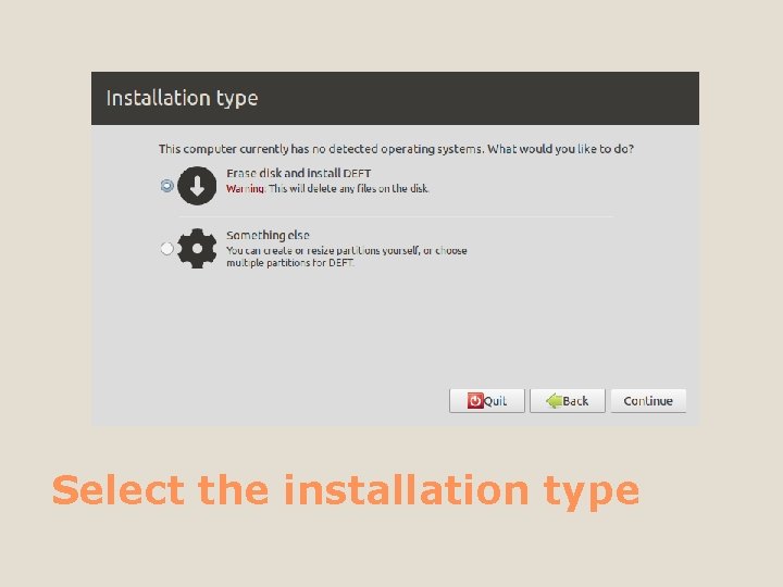 Select the installation type 