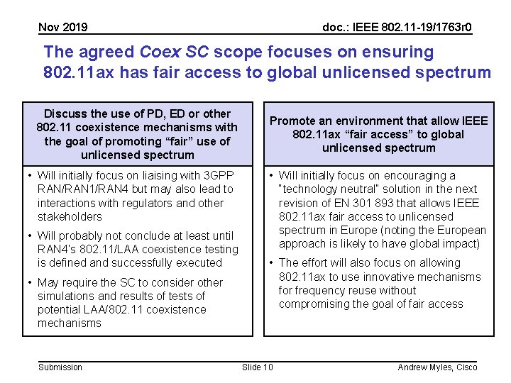 Nov 2019 doc. : IEEE 802. 11 -19/1763 r 0 The agreed Coex SC