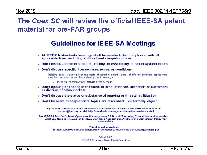 Nov 2019 doc. : IEEE 802. 11 -19/1763 r 0 The Coex SC will