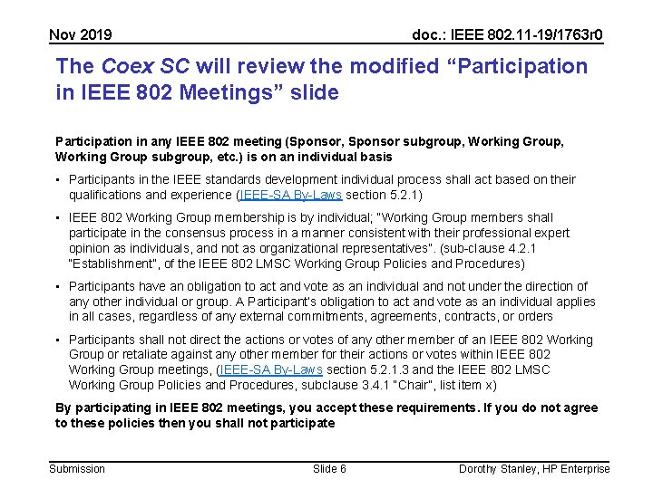 Nov 2019 doc. : IEEE 802. 11 -19/1763 r 0 The Coex SC will