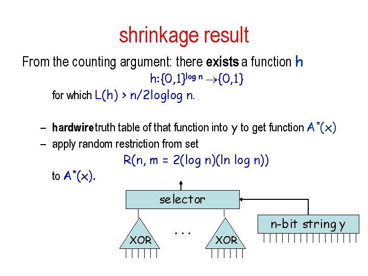 shrinkage result From the counting argument: there exists a function h h: {0, 1}log shrinkage result From the counting argument: there exists a function h h: {0, 1}log