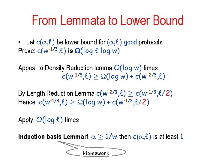 From Lemmata to Lower Bound • Let c( , ℓ) be lower bound for From Lemmata to Lower Bound • Let c( , ℓ) be lower bound for
