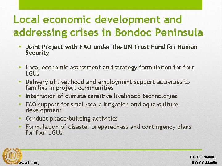 Local economic development and addressing crises in Bondoc Peninsula • Joint Project with FAO Local economic development and addressing crises in Bondoc Peninsula • Joint Project with FAO