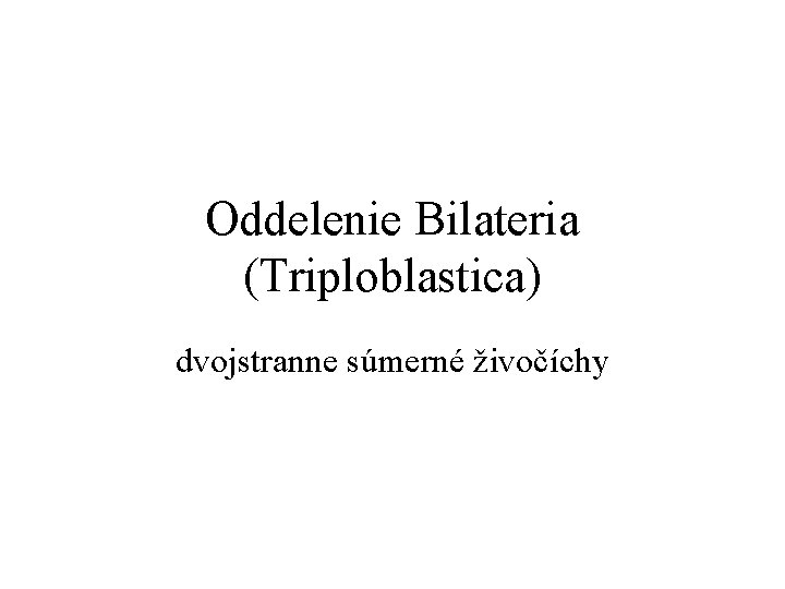 Oddelenie Bilateria (Triploblastica) dvojstranne súmerné živočíchy 