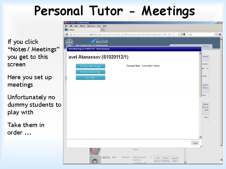 Personal Tutor - Meetings If you click “Notes/ Meetings” you get to this screen