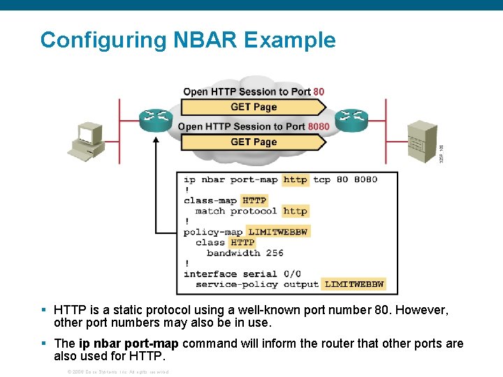 Configuring NBAR Example § HTTP is a static protocol using a well-known port number