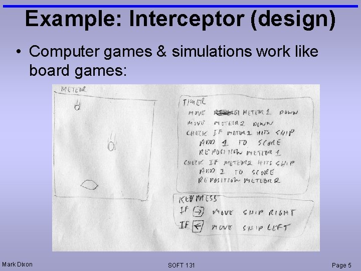 Example: Interceptor (design) • Computer games & simulations work like board games: Mark Dixon