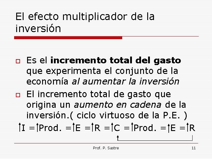 El efecto multiplicador de la inversión Es el incremento total del gasto que experimenta