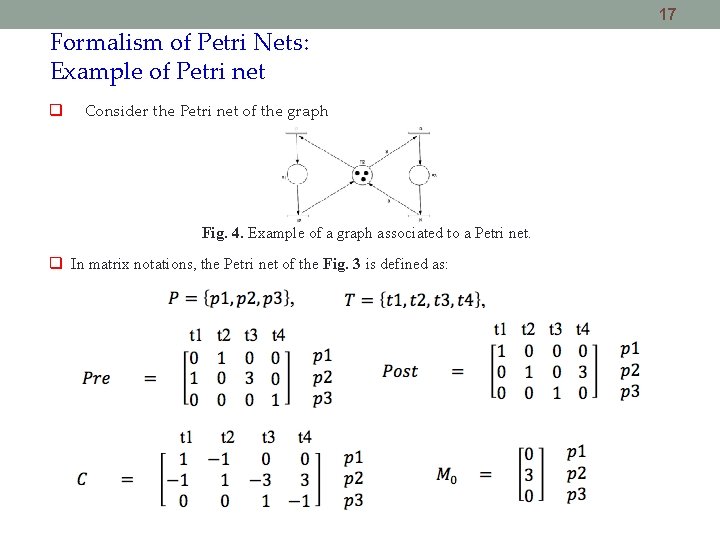 17 Formalism of Petri Nets: Example of Petri net Consider the Petri net of