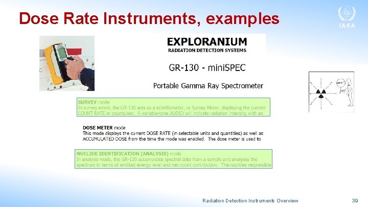 Dose Rate Instruments, examples Radiation Detection Instruments Overview 39 