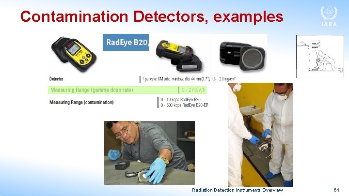 Contamination Detectors, examples Radiation Detection Instruments Overview 61 